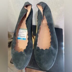 Gabriella Dark Green Suede Flats, leather lined